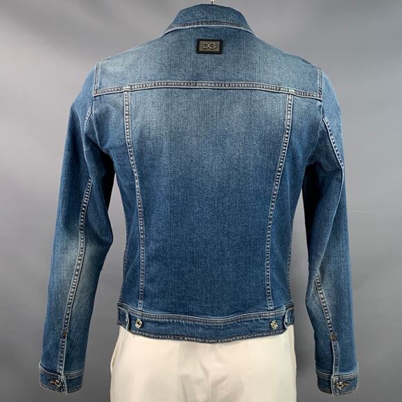 DOLCE & GABBANA Size L Blue Cotton Blend Denim Trucker Jacket - Picture 4 of 8